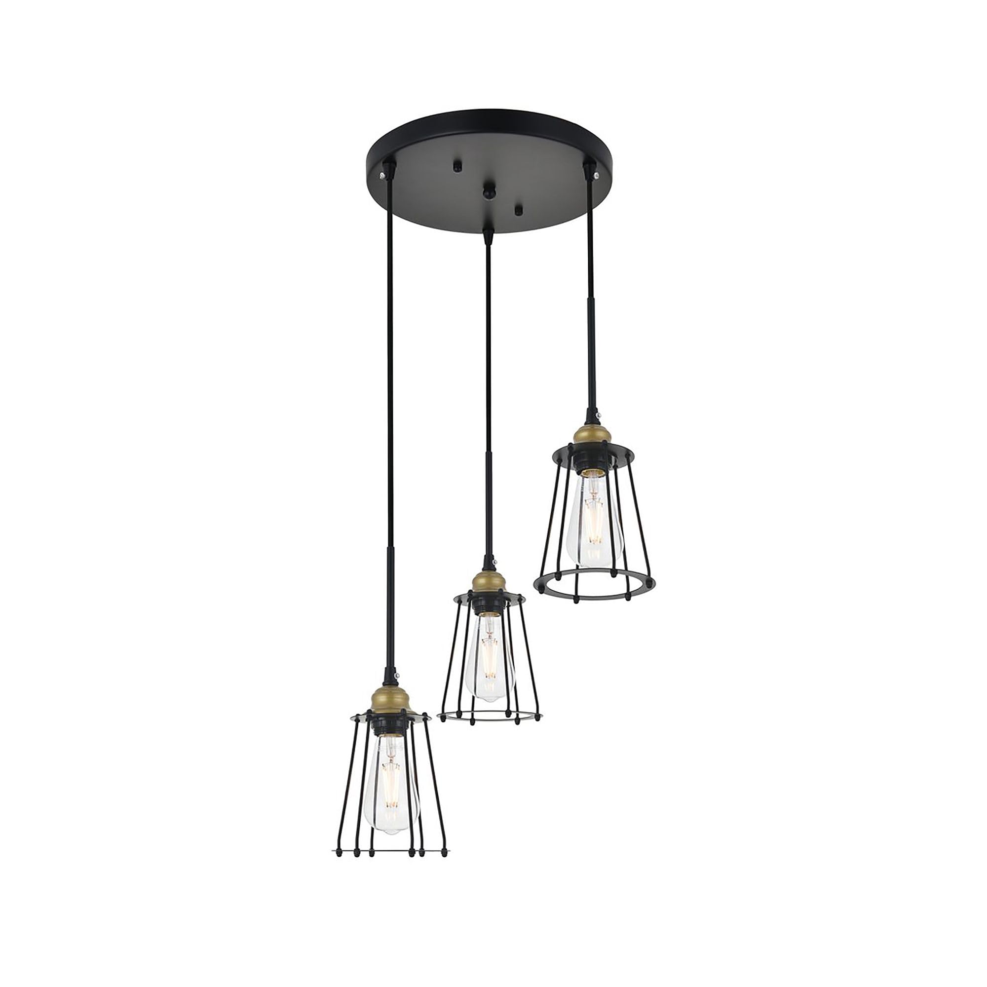 Living District Brass And Black 3-Light Pendant Ceiling Light - Modern Home Decor, 16&quot;W X 9.2&quot;H