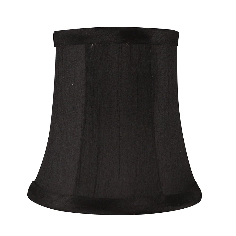 MERIVILLE Set of 5 Black Faux Silk Chandelier Lamp Shades, Softback Bell Shape, Clip-On Fitter for Candelabra Bulbs, 3.5in x 5in x