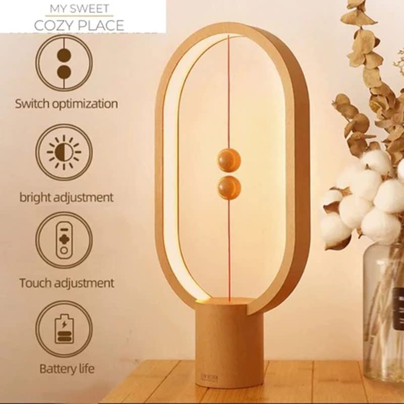 Xhope4u Table Lamp - Rechargeable Touch Dimmer, 3 Level Brightness, Wood Color, Model CB-5, Ideal for Bedroom, Office, College Dorm