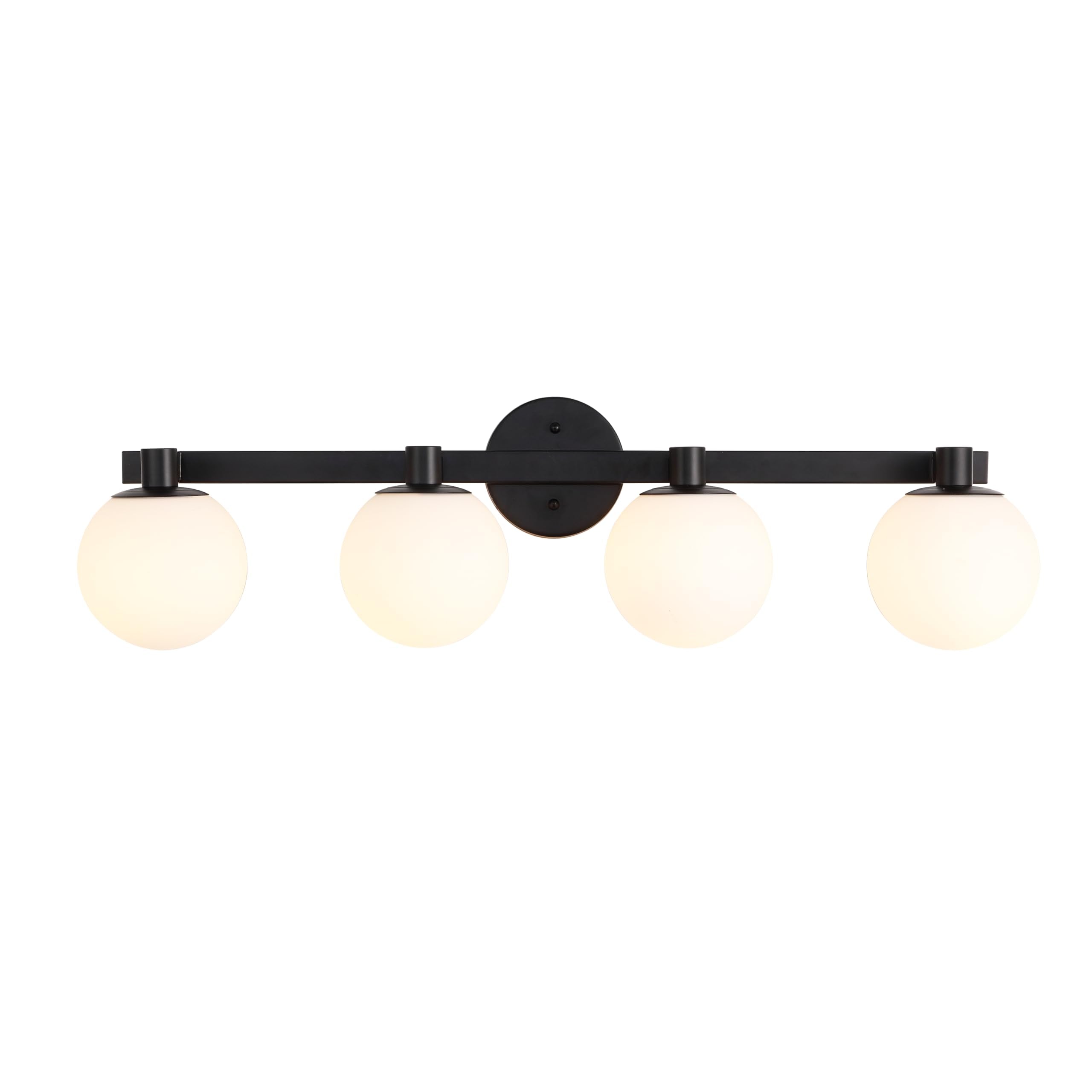 JONATHAN Y 34 Black/White Modern Globe LED Vanity Wall Sconce Light, White Frosted Glass Shade, Mid-Century Art Deco Wall Lamp f