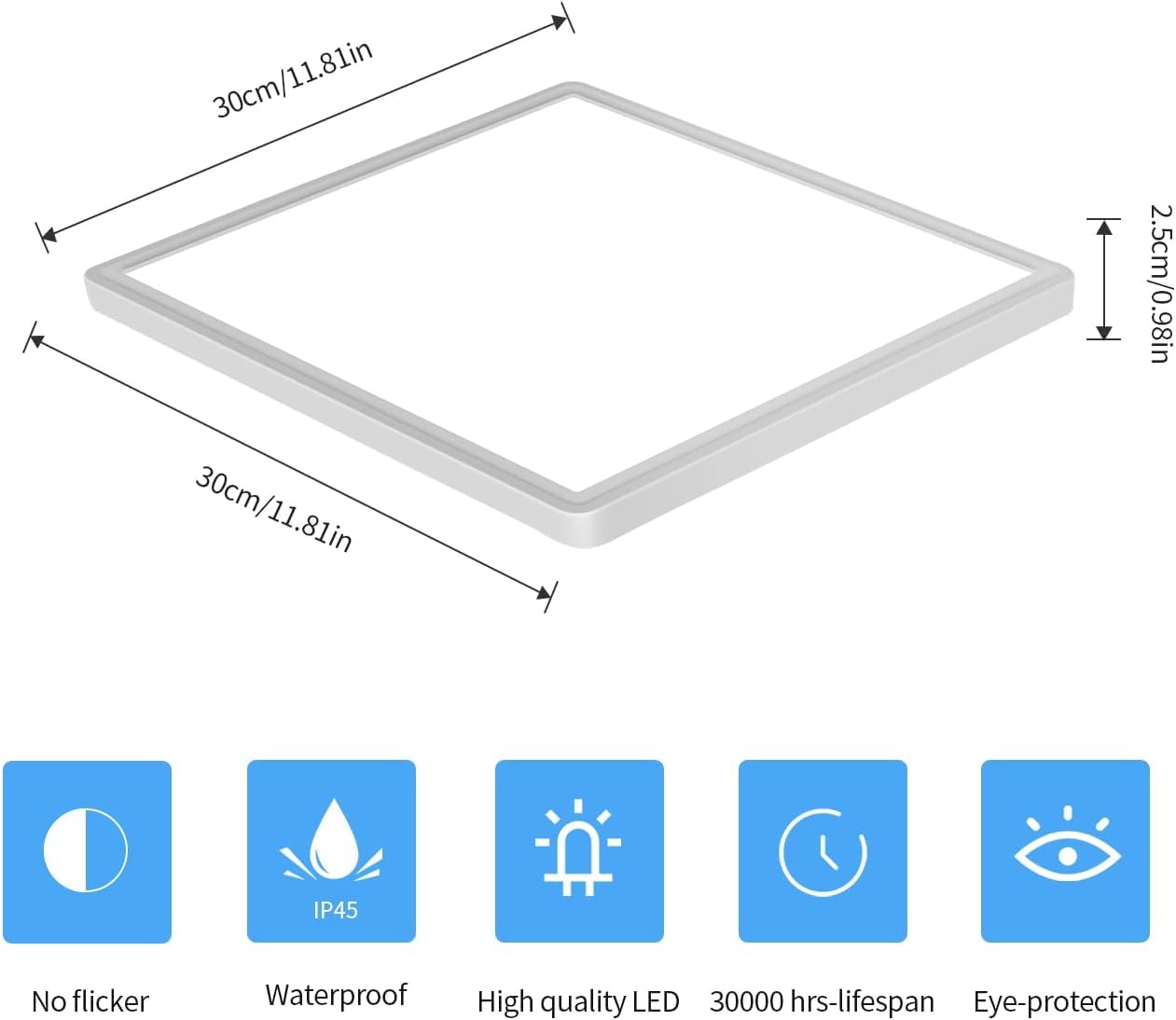 Delipop 6 Pack 12&quot; Ultra Thin Led Ceiling Light 24W, 6500K Cool White For Home & Office