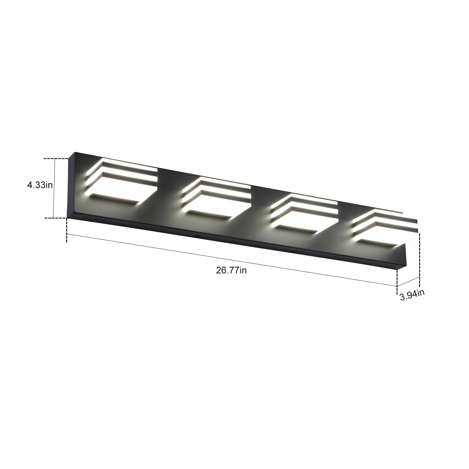 yumcrelect Black Bathroom Light Fixtures 4-Light Acrylic LED Vanity Lamp 27-Inch Black Model 6210