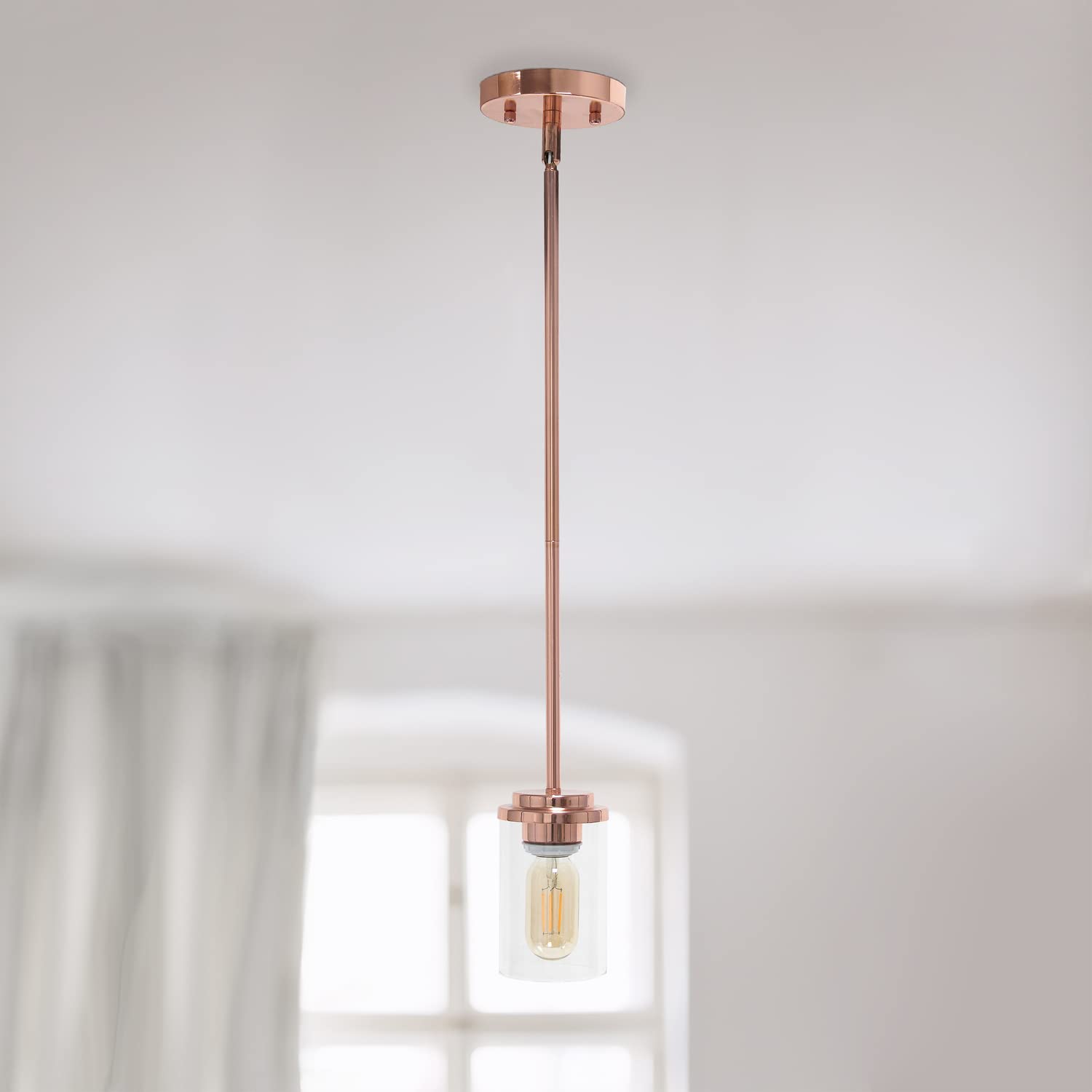 Elegant Designs PT1020-RGD 1-Light Pendant, Clear Glass, 4.75x4.75x5.75, Rose Gold, Modern Farmhouse for Kitchen, Dining, Living Room