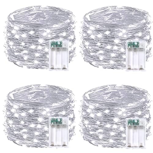 4 Pack Fairy Lights Battery Operated with Timer, Each 20FT 60LED Christmas String Lights Outdoor Indoor, Cuttable Battery Twinkl