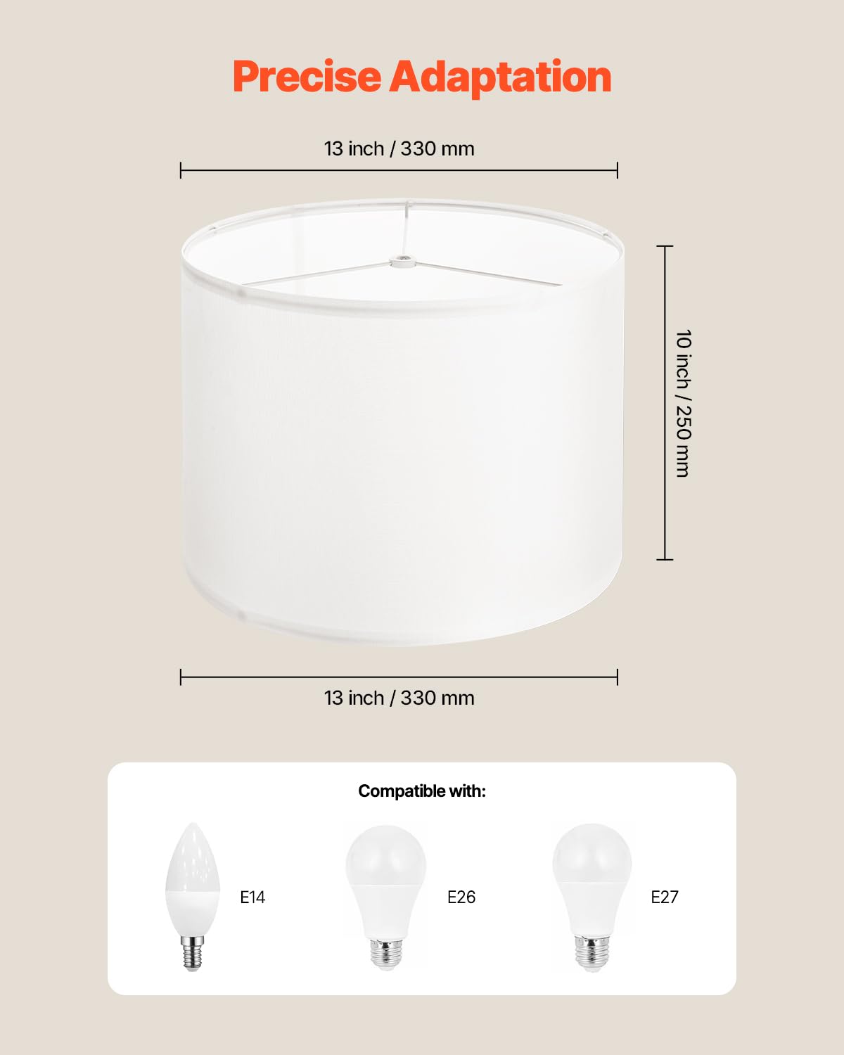 VEVOR Drum Lampshade Set of 2, 13"x13"x10", Off-white Linen, Easy Assembly for Table & Floor Lamps