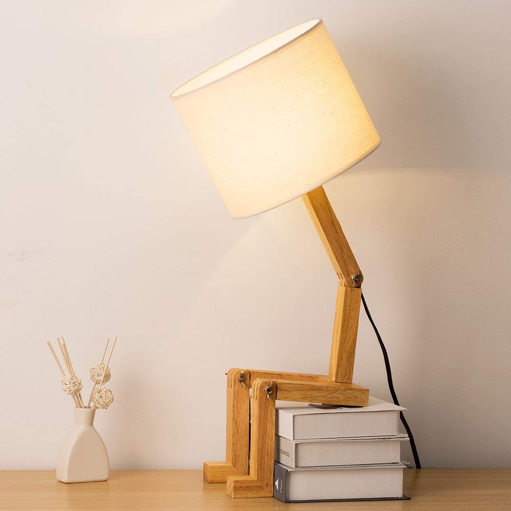 HAITRAL Desk Lamp - Cute Creative Table Lamp with Wood Base, Linen Material, Model 5841595668, Fun Color, Ideal for Bedroom and Office