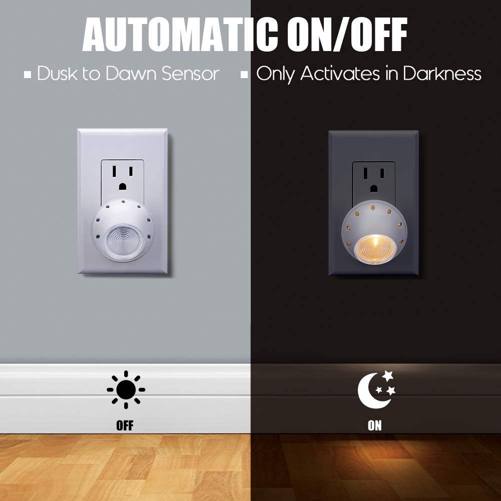 Emotionlite Night Lights, Warm White LED, 360° Rotation, Dusk to Dawn Sensor, 4 Pack, Model ELN-187, UL Listed