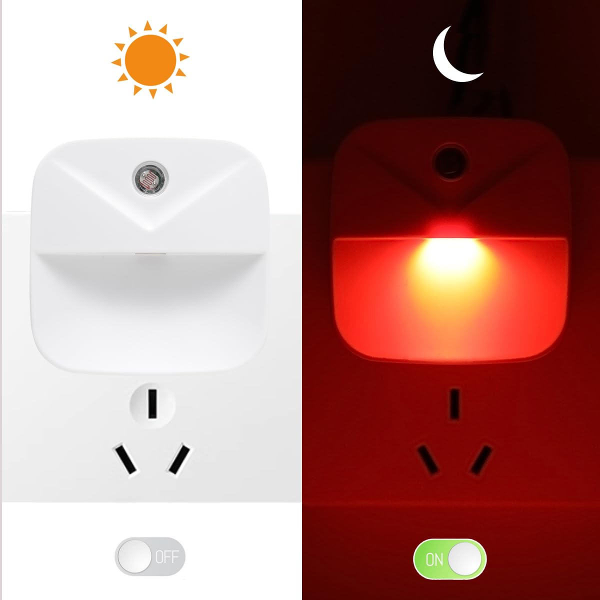 KINUR LED Night Lights 6 Pack, Dusk to Dawn Sensor, Small Red Plastic for Kids, Nursery, Bedroom, Bathroom, Hallway, Model GB004