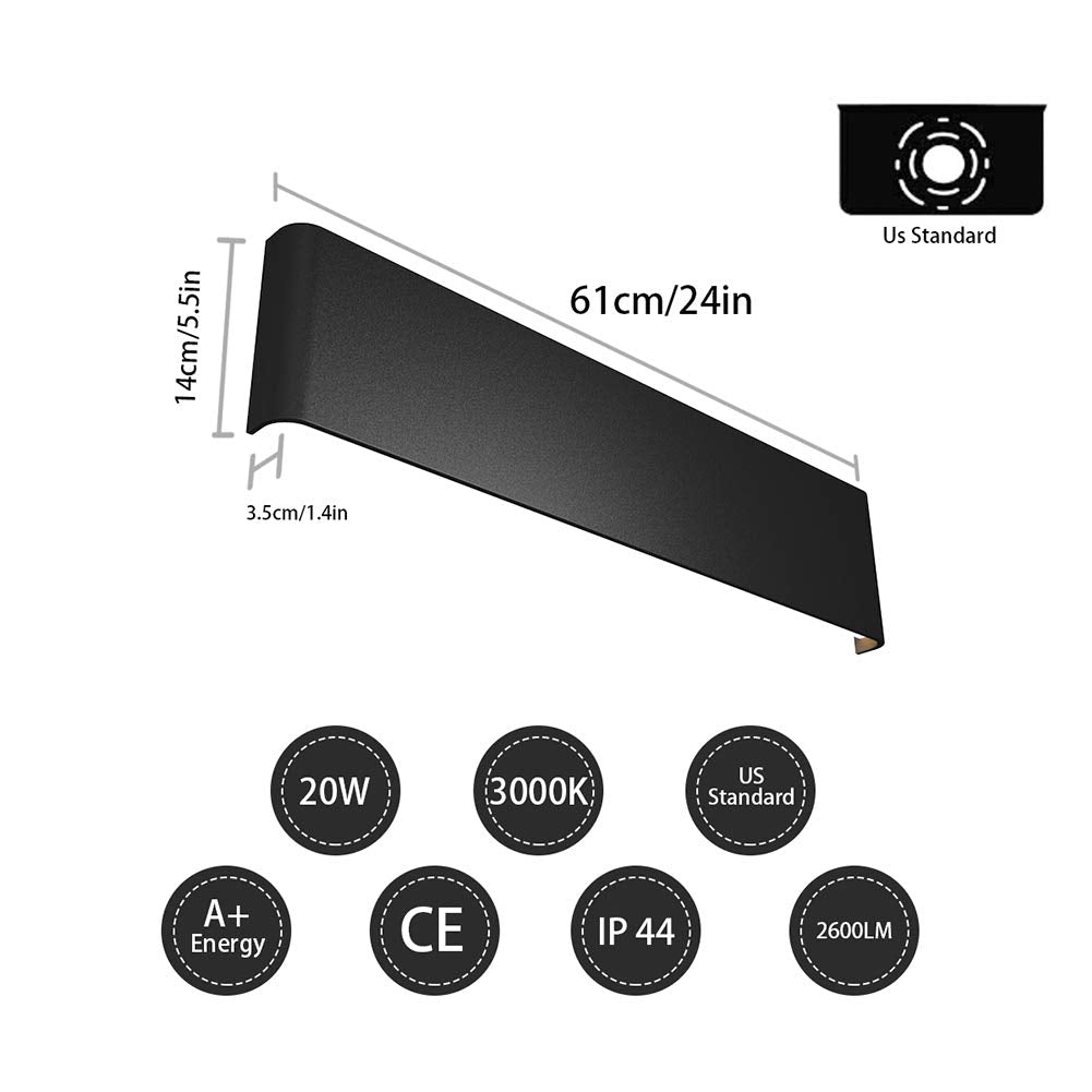 Ralbay 24" LED Wall Sconce - 20W Black Vanity Light, Modern Aluminum Design, Warm White 2700-3200K