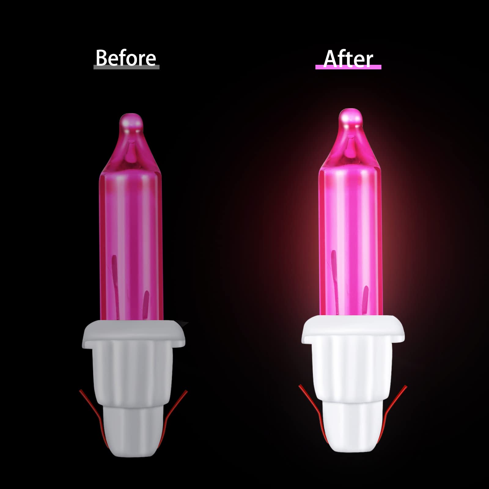 60Count 2.5V Christmas 50/100/150/200 Count Mini Incandescent Wire String Lights Replacement Bulbs Indoor/Outdoor Christmas Lights Decor For Home Xmas Tree (White Base With Pink Bulb)