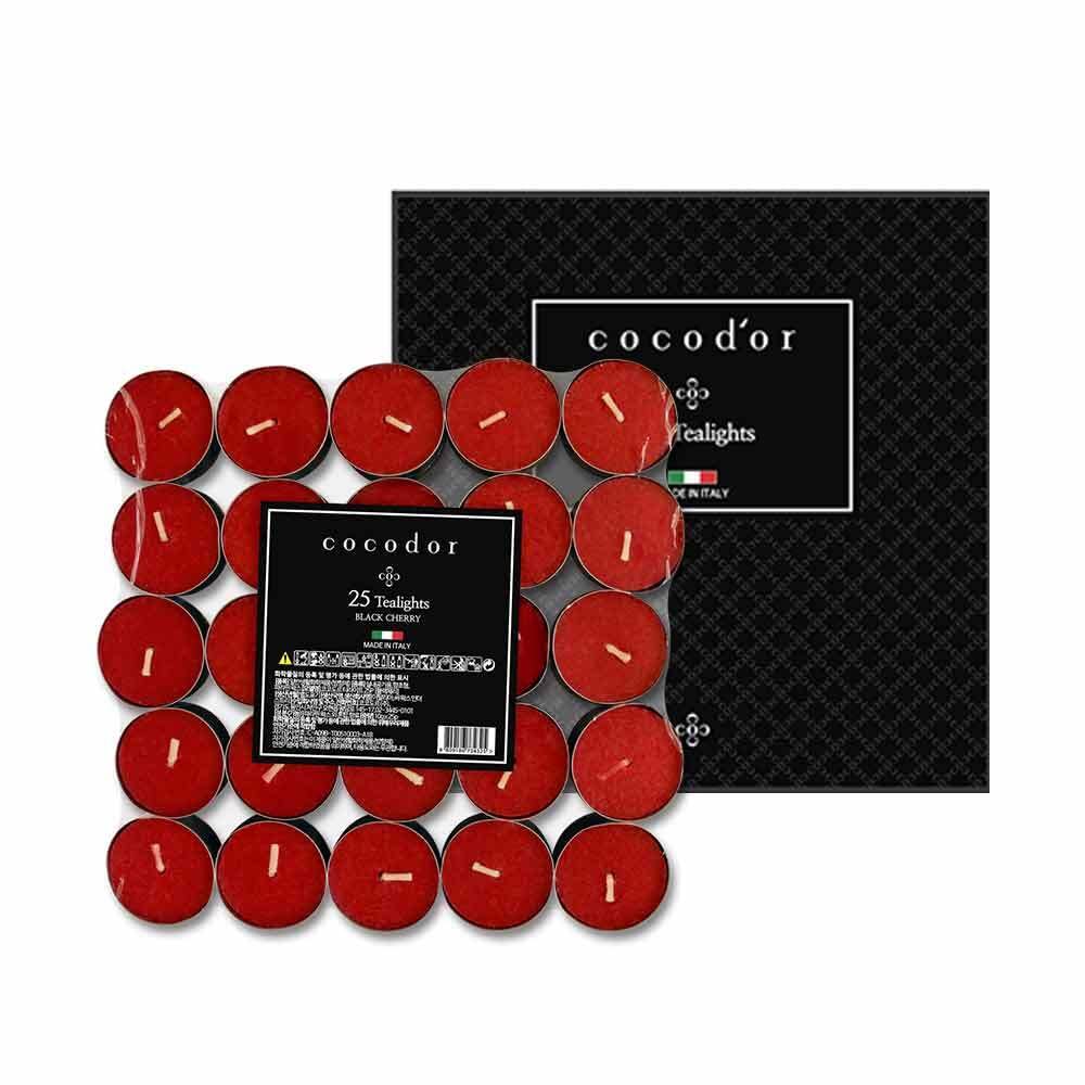 COCODOR Scented Tealight Candles/Black Cherry / 25 Pack / 4-5 Hour Extended Burn Time/Made in Italy, Cotton Wick, Scented Home Deco, Fragrance, Mother's day