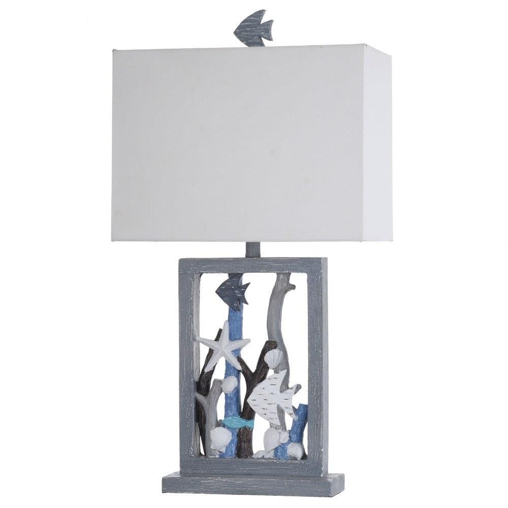 Stylecraft Home Collection L318586DS Seaford - One Light Framed Seascape Fish-Starfish and Driftwood Table Lamp