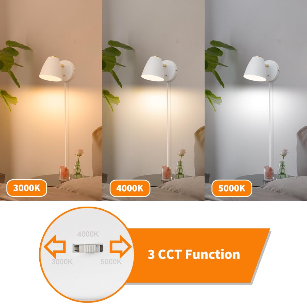 OIYIO Modern Plug in Wall Light, Adjustable 100°&330° Angle, LED Sconce, Metal, White, Model DX23009W1N