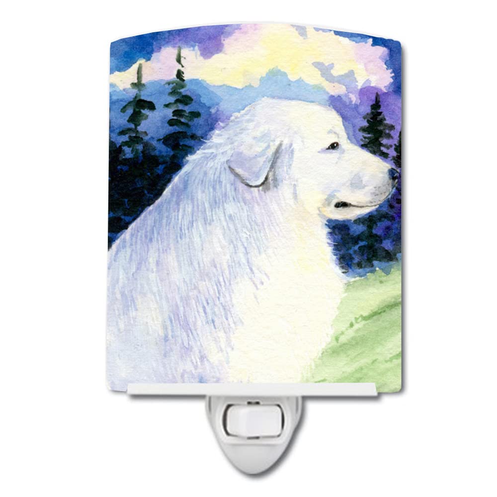 Caroline'S Treasures Ss8980Cnl Great Pyrenees Ceramic Night Light Compact, Ul-Certified, Ideal For Bedroom, Bathroom, Nursery, Hallway, Kitchen, 6X4X3, Multicolor