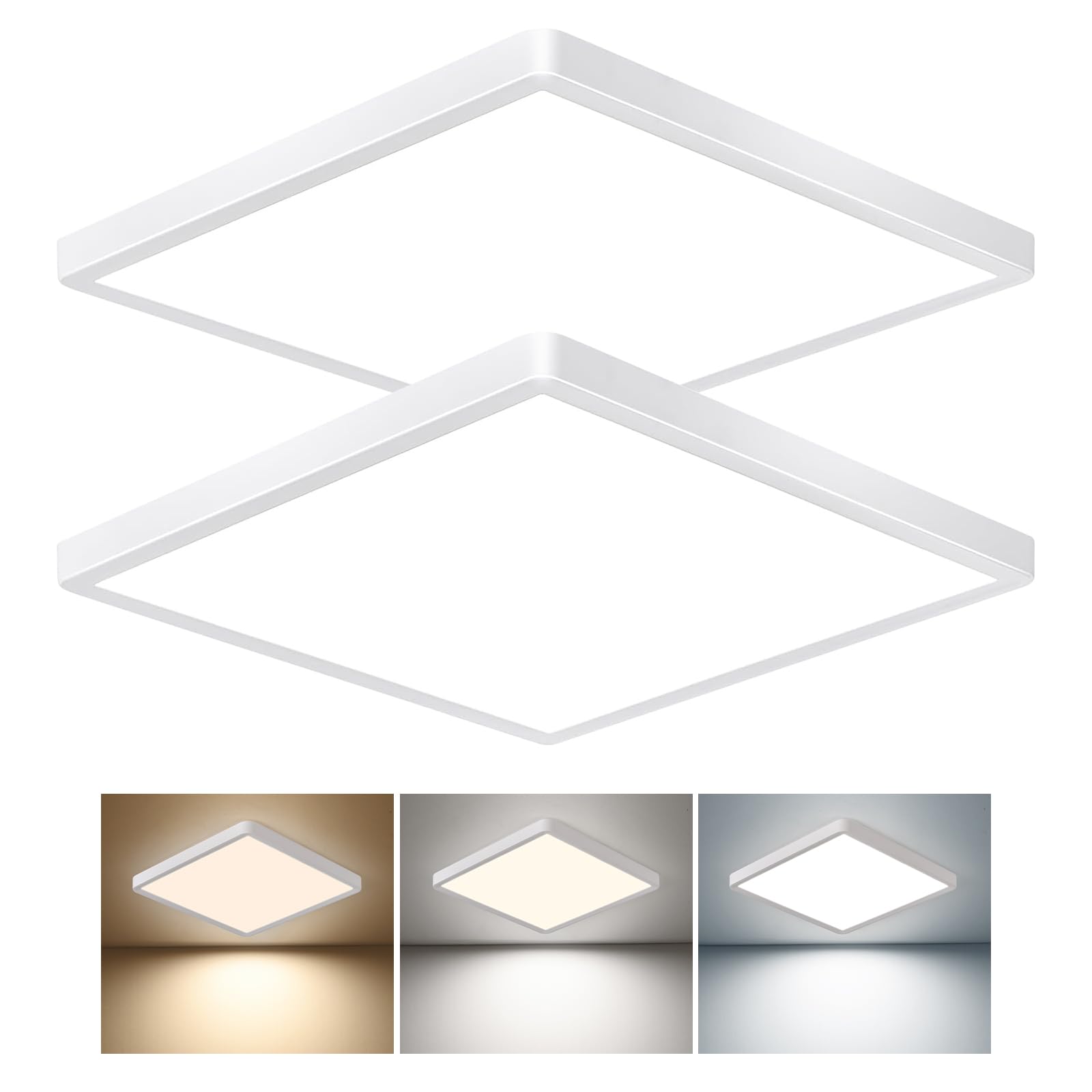 12 Inch Square LED Flush Mount Ceiling Light, 30W, 3000LM Square LED Ceiling Light 3000K/4000K/6000K CCT Selectable, LED Flat Pa