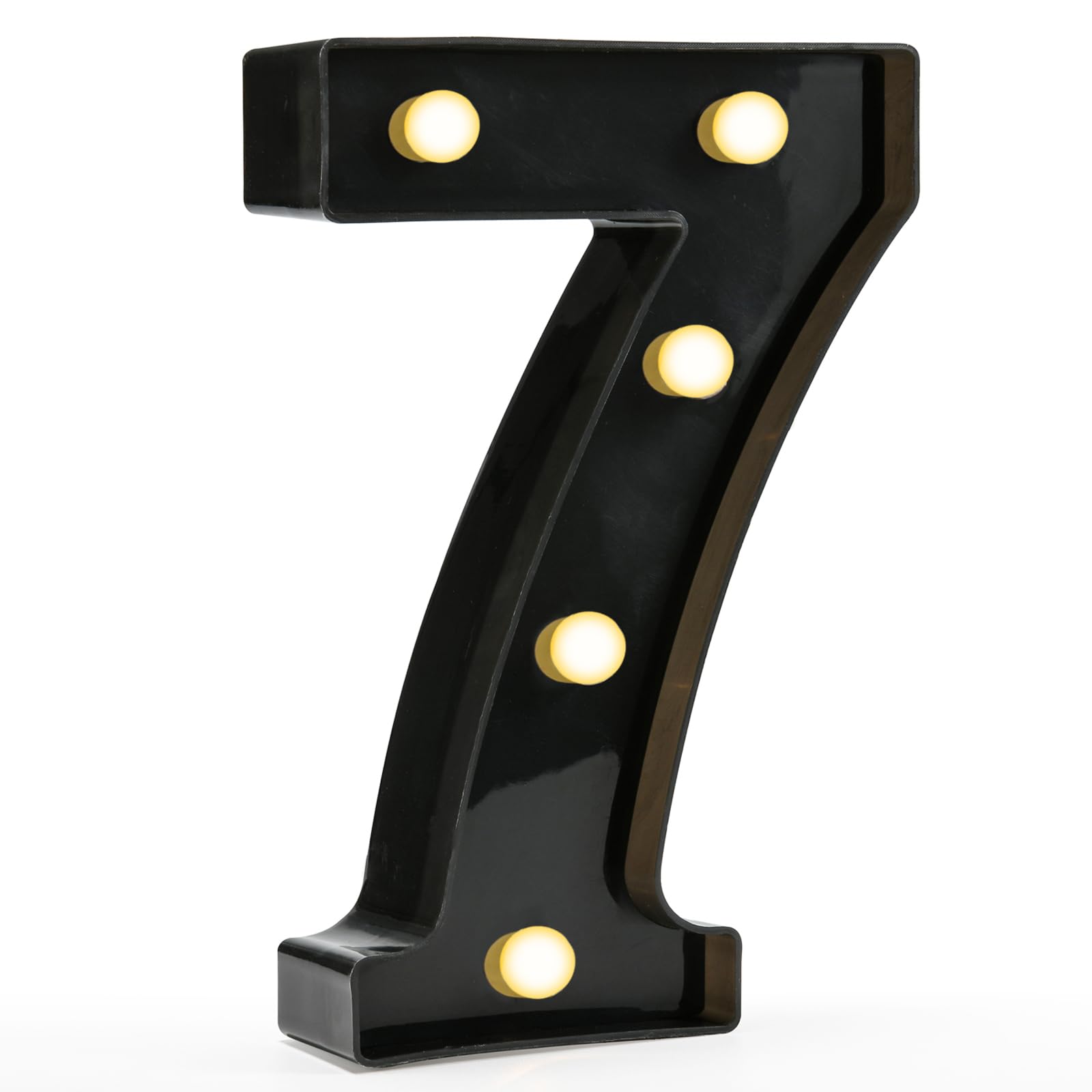 Pooqla Decorative Led Light Up Number Letters, Black Plastic Marquee Number Lights Sign for 7th 17th 70th Birthday Party Wedding Decor Battery Operated Black Number 7