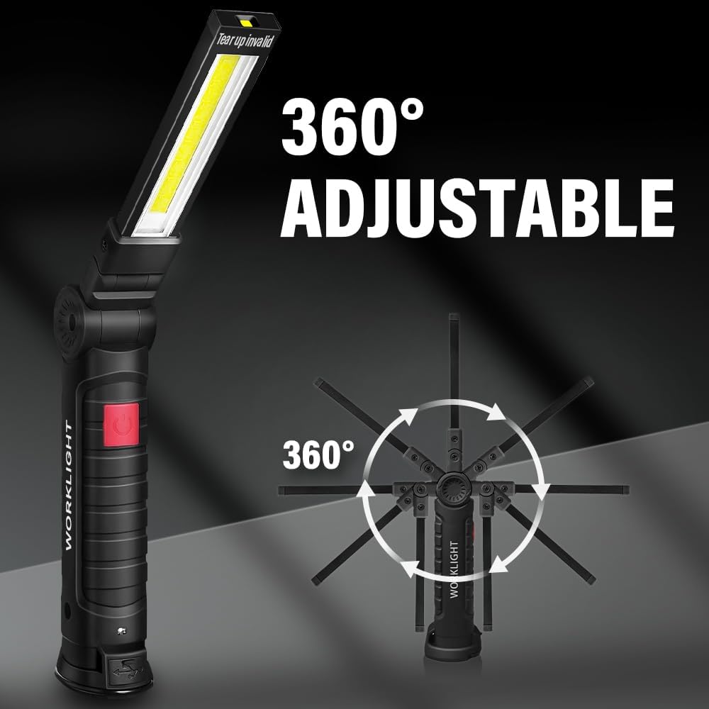 FIBRAVE LED Work Light Rechargeable Flashlight, 4 Pack, Black, Magnetic Base, 5 Modes, Model GZD-001, Ideal for Emergency & Inspection Use