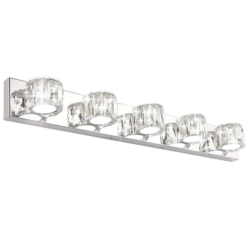 Aipsun 5-Light Crystal Vanity Lights Modern LED Bathroom Wall Light, White, Model Ca-8271-5T