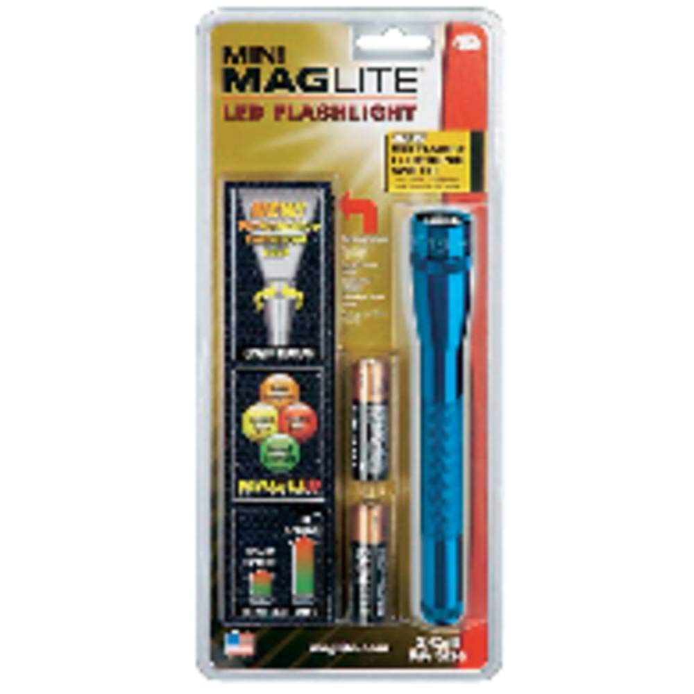 MagLite Mini LED Flashlight - 2-Cell AA, Aluminum, Blue, Model SP2211H, One Size with Holster