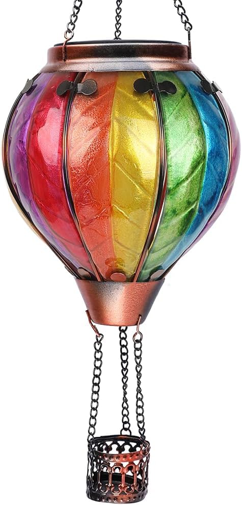 Hot Air Balloon Solar Lantern with Flickering Flame Outdoor Waterproof Decorative Hanging Light for Garden Patio Yard and Party 