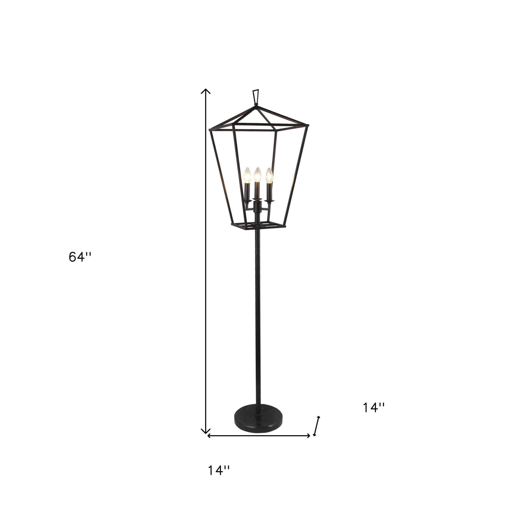 Homeroots Black Three Light Floor Lamp With Geometric Shade - 64 X 14 X 14 In.