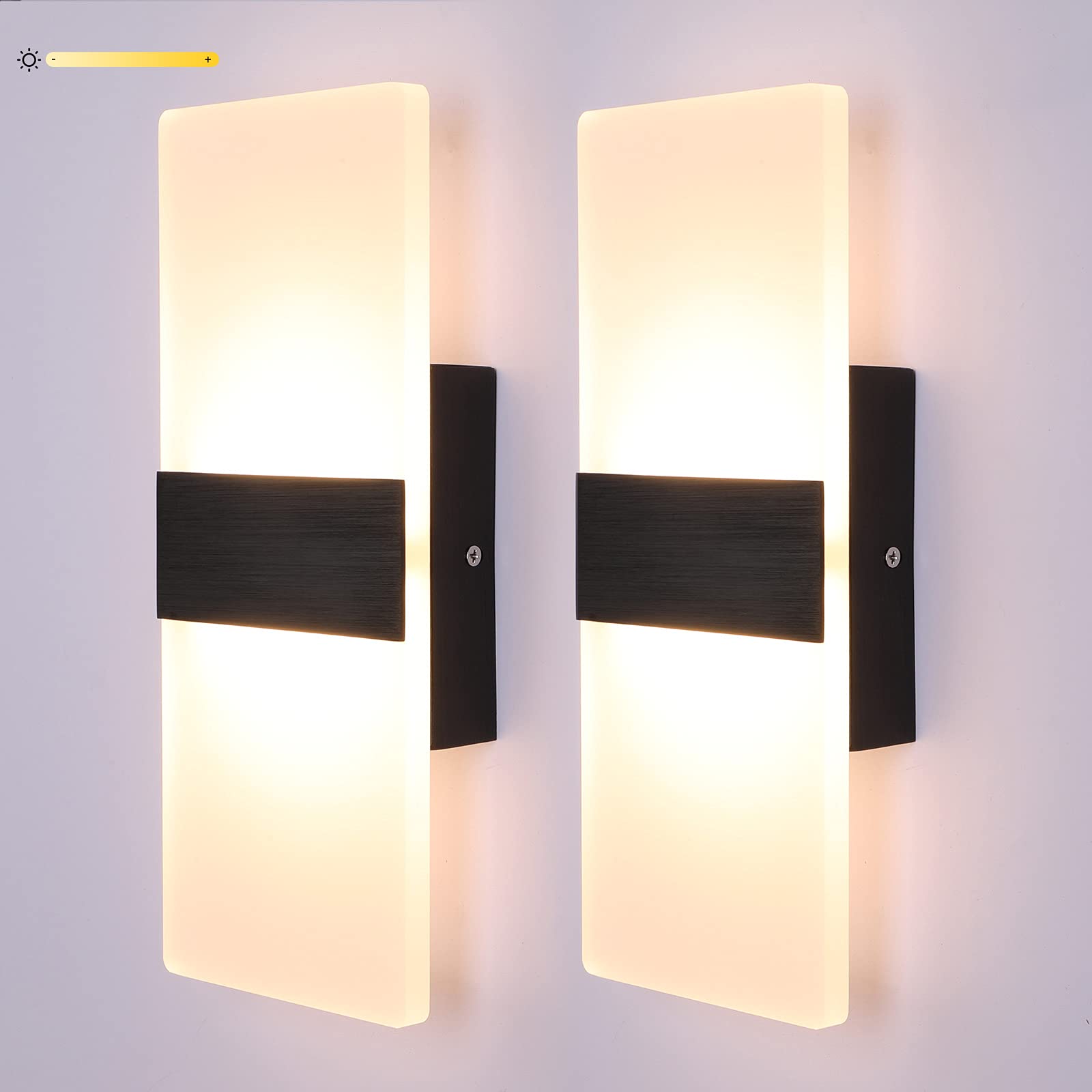 Lightess Modern Wall Sconce Set of 2, 12W LED Indoor Acrylic Lamp, Warm White, Black Cold White, Model 9930076-BJ