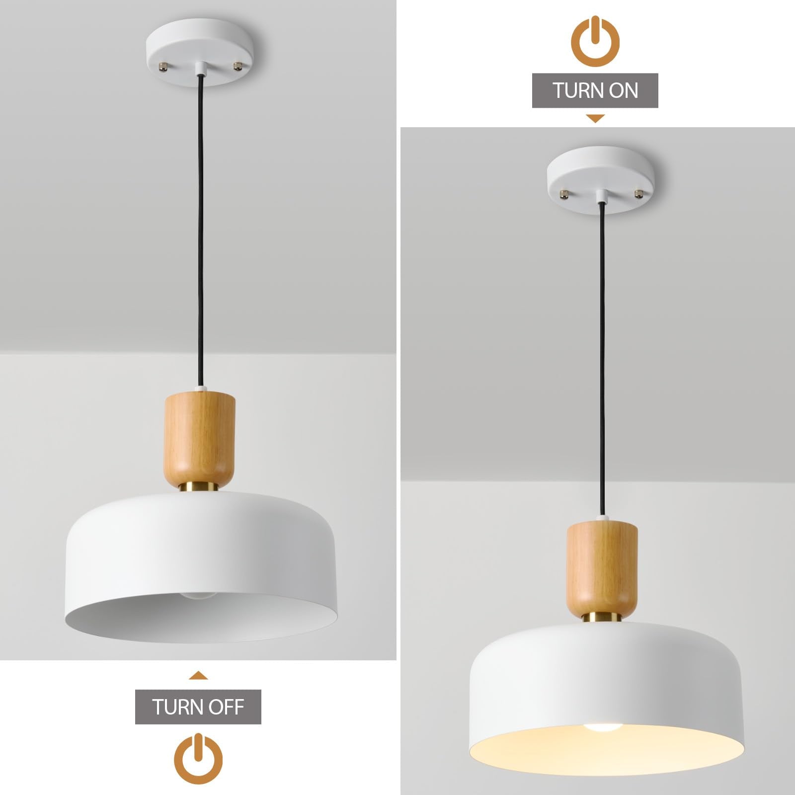 Tehenoo Modern Pendant Lighting,12 Inch,Natural Wood And Brass Accent,Adjustable Cord Pendant Light Fixture For Kitchen, Dining