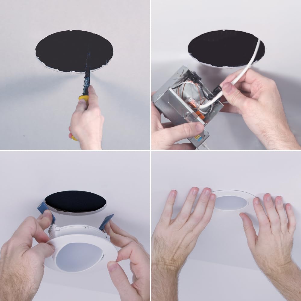 HALO Canless Recessed LED Kit, 4in Gimbal, Color Selectable 2700K-5000K, Adjustable Narrow Beam, White, Model HLA406FL9FS