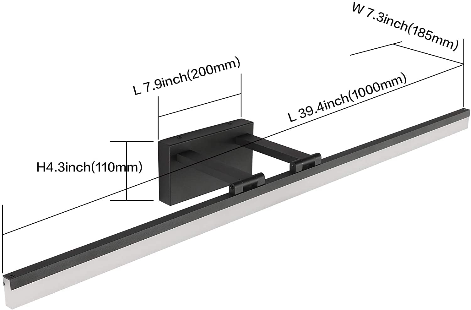 SOLFART Modern LED Vanity Light Fixture 40 Inch Adjustable Black Acrylic 8778-ND