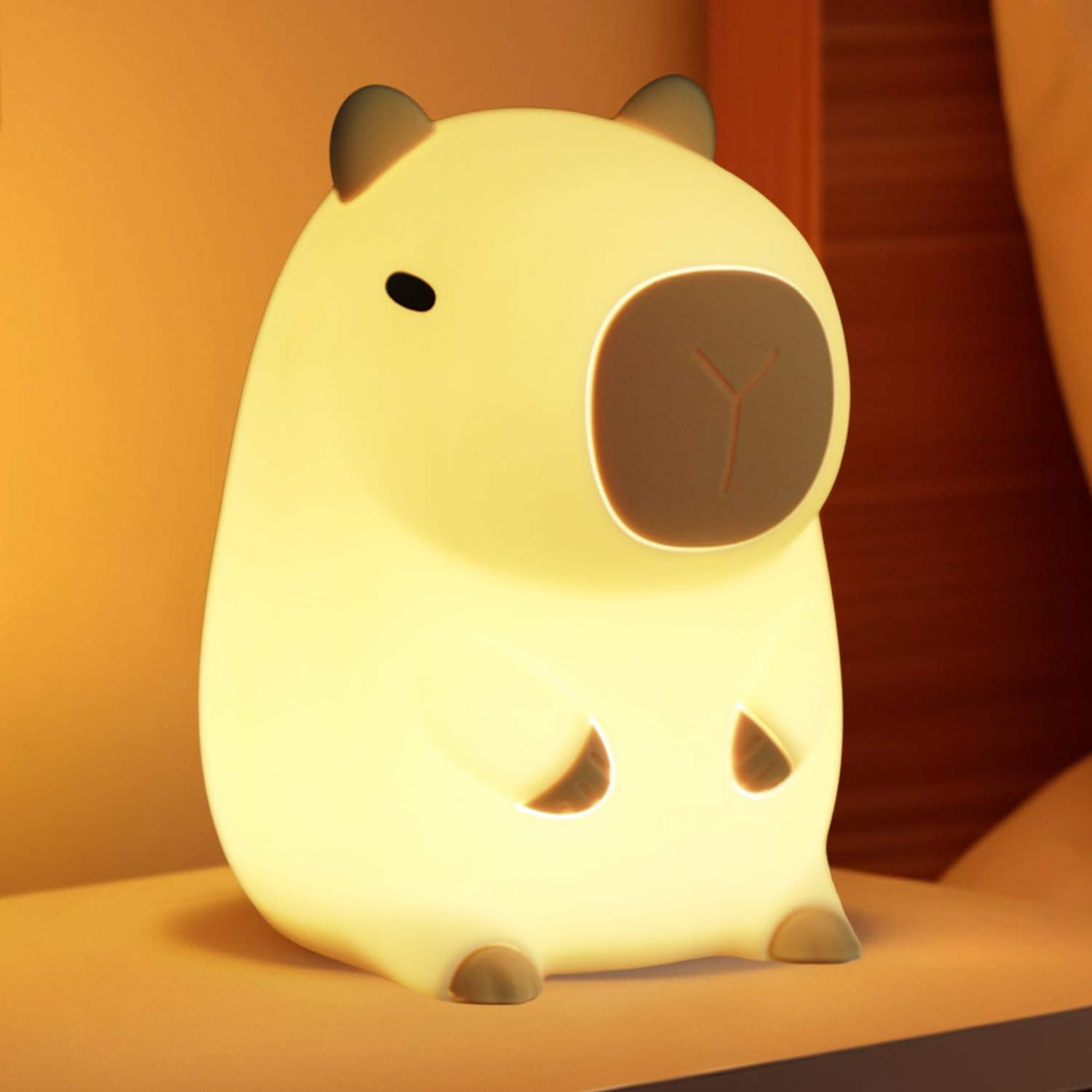 Myratts Led Cute Capybara Night Light, Dimmable Nursery Kawaii Lamps, Super Squishy Silicone USB Rechargeable Touch Control Nigh