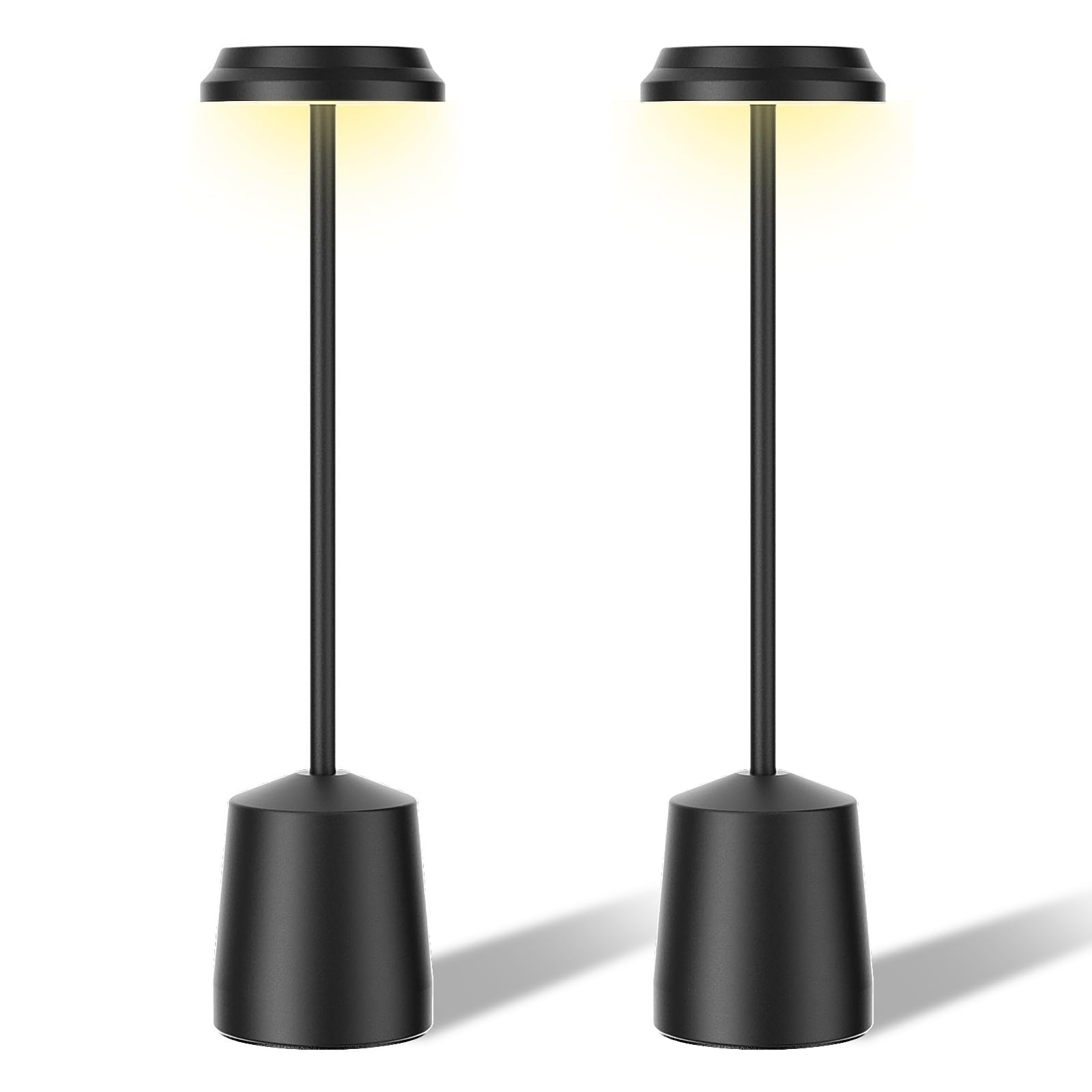 Aluminum Led Cordless Table Lamps Set Of 2, Portable Rechargeable 5000Mah Battery Operated Black Table Light, 3 Color Stepless D