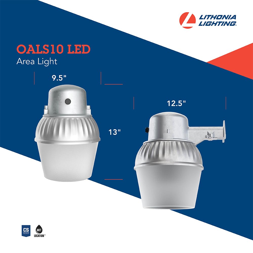 Lithonia Lighting Led Outdoor Flood Light Fixture, Exterior Dusk Dawn Security Light With Photocell Sensor, Gray (Oals10)