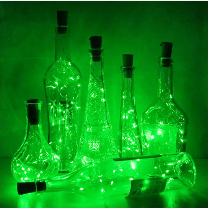 Lovenite Wine Bottle Lights With Cork, Battery Operated 20 Led Cork Shape Silver Wire Colorful Fairy Mini String Lights(No Bottles) For Diy, Party, Decor, Christmas, Halloween,Wedding (3, Green)