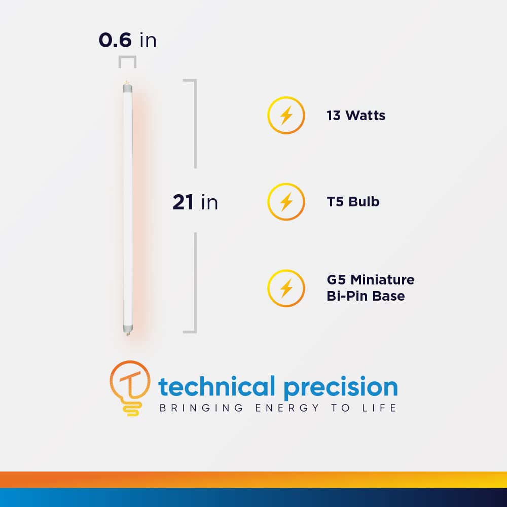 Technical Precision F13T5CW Fluorescent Bulb - G5 Miniature Bipin Base, 21 inch Length, 1 Pack