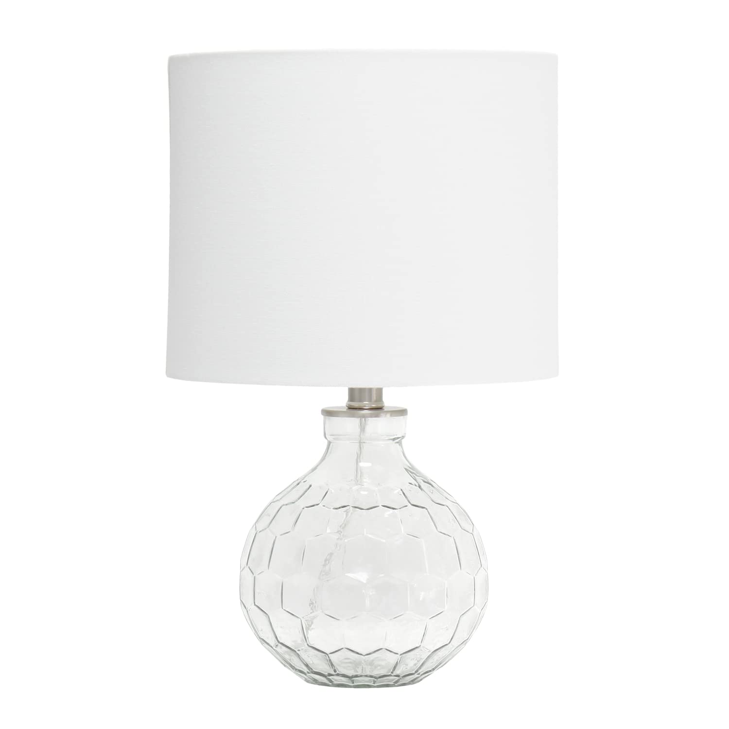 Elegant Designs LT1125-CLR Modern Glass Hexagon Table Lamp, 17.75in Clear Glass with White Fabric Shade