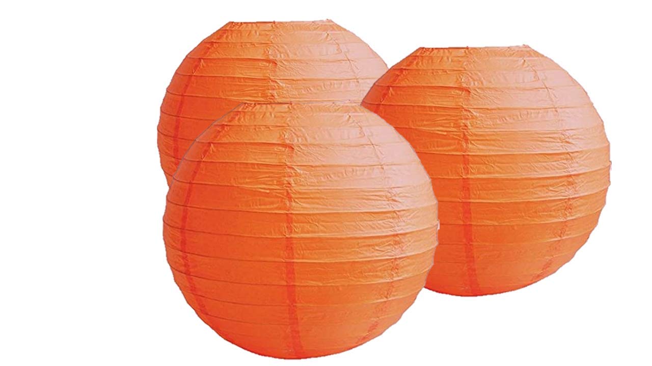 Pack Of 3 Round Paper Lanterns Lamp Wedding Birthday Party Decoration (Orange, 6''/15Cm)