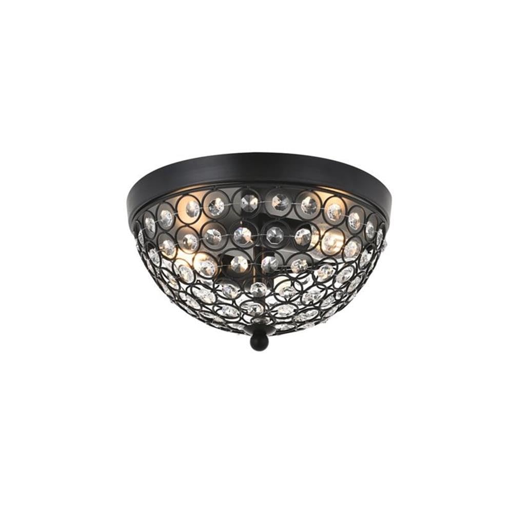 Living District Taye 2-Light Mid-Century Flush Mount Light, Matte Black/Clear, Metal Fixture