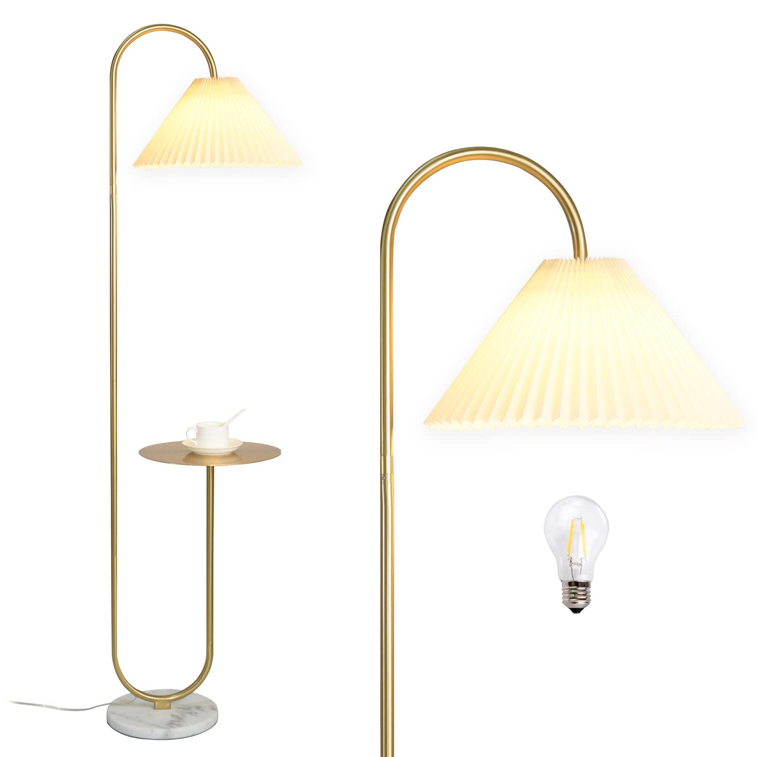 beaysyty Modern Elegant with Tray Floor Lamp for Office Cafe Den Living Room Bedroom, Foot Switch and Brass/Gold Finish,Light Ye