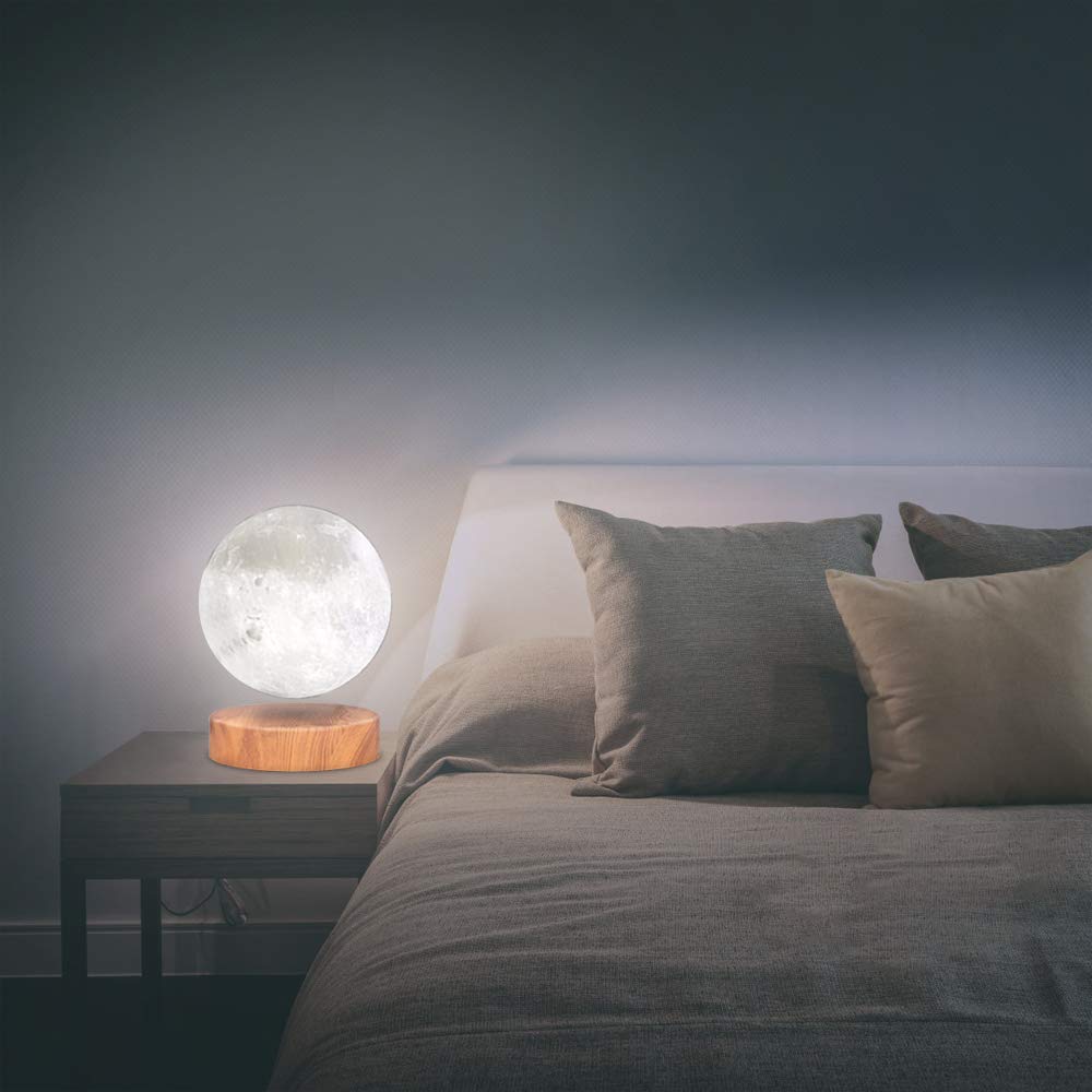 VGAzer Levitating Moon Lamp, 3D Printed LED Light, Floating & Spinning, Model VA1213, 3 Colors