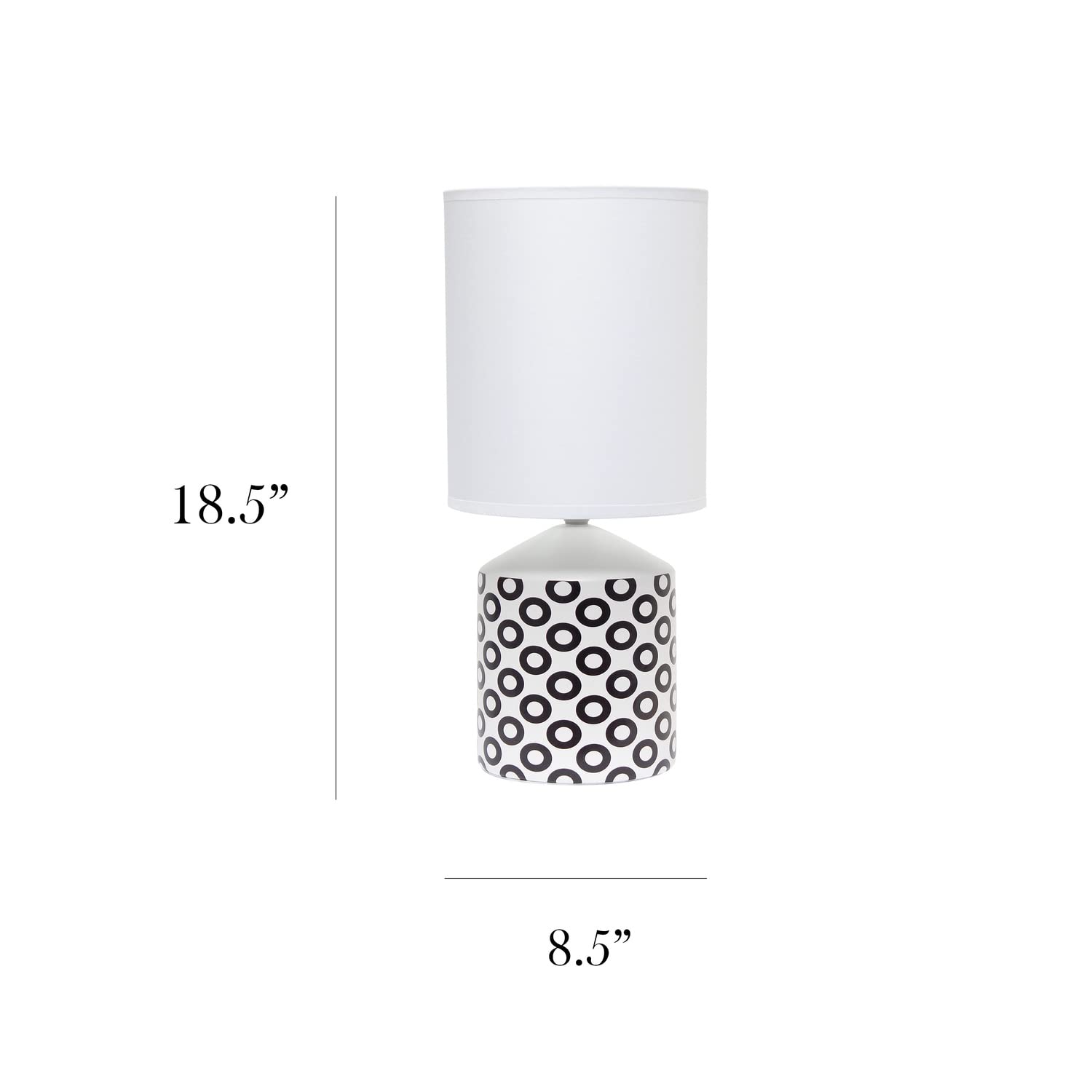 Simple Designs Table Lamp - Black Ovals Circles Pattern, Ceramic, 8.5inL x 8.5inW x 18.5inH, Model LT2077-OVL, Color