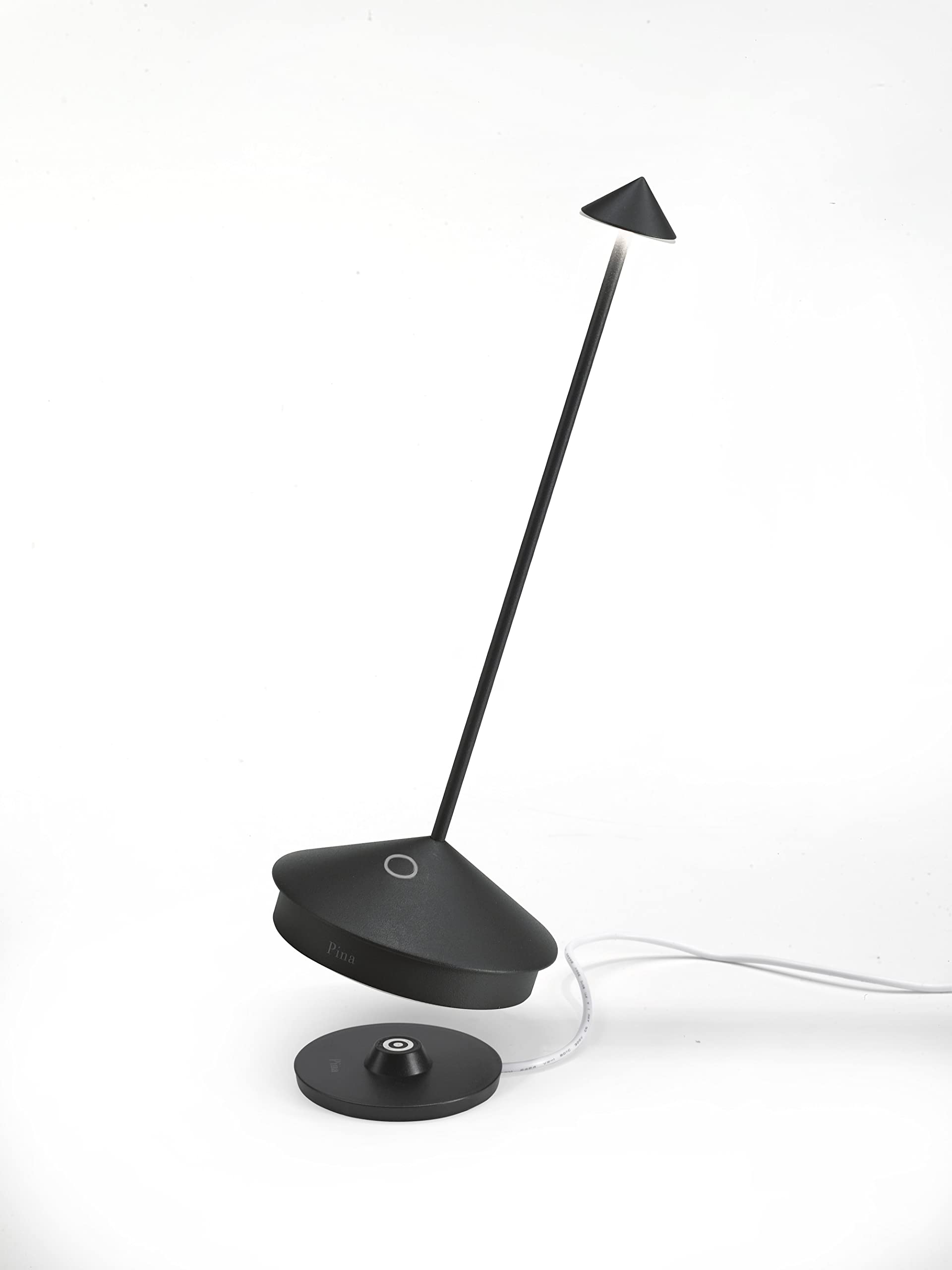 Zafferano Pina Pro Lamp - Rechargeable Cordless Table Lamp, Touch Controls, 11.4in Height, Black, Model LD0650D4