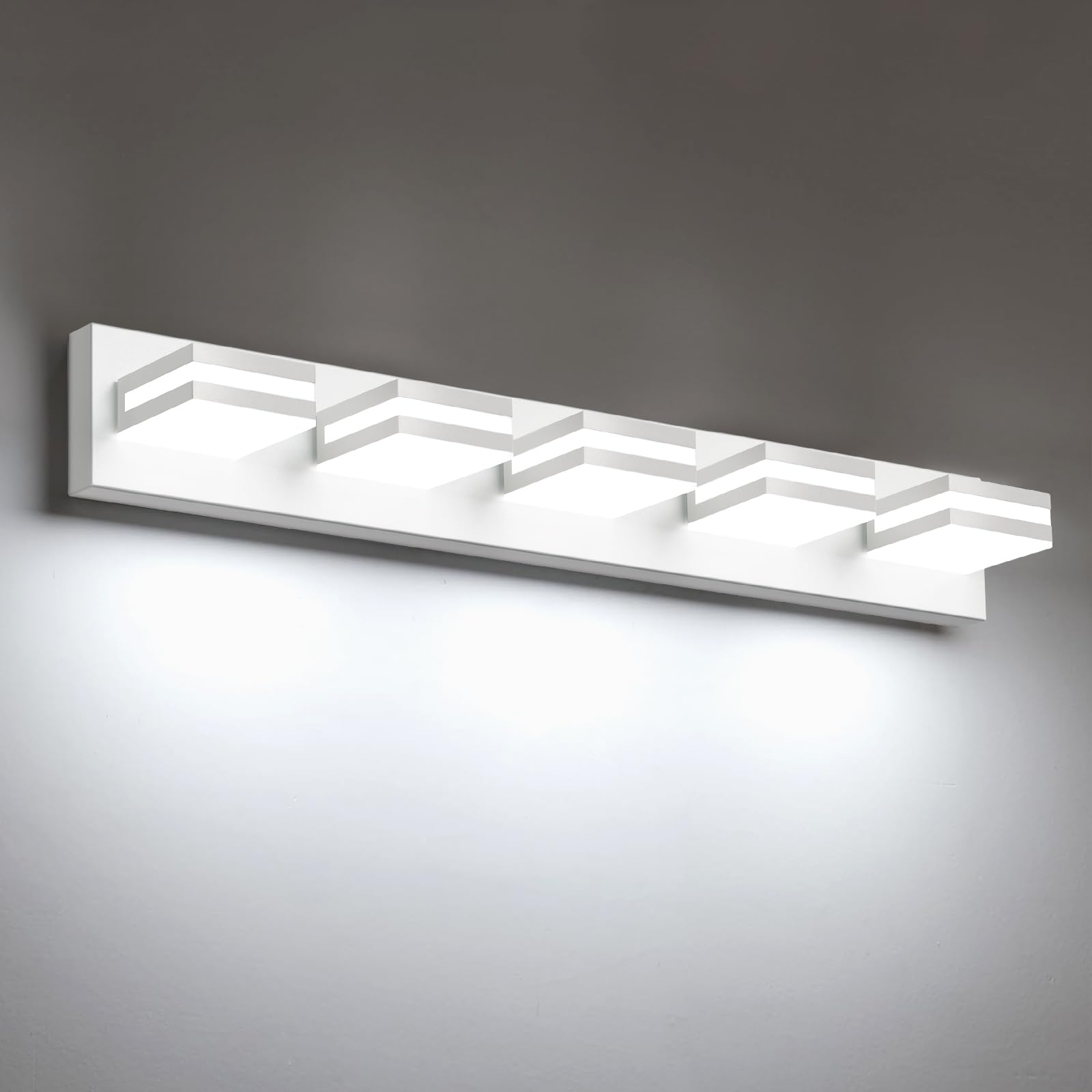 IZORRO LED Modern Bathroom Lights Fixtures(5-Light Dimmable) Matte White Acrylic Wall Lighting Vanity Lights for Bathroom Over Mirror - 6000k 36In (No Assembly Required)