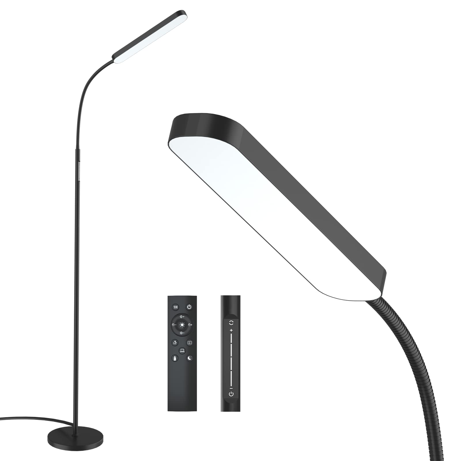 Led Floor Lamp with 4 Color Temperature and Stepless Dimmer, Remote and Touch Control Floor Lamp, Adjustable Gooseneck Standing