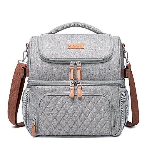 Artelaris Lunch Bag For Men Women, Large Double Deck Lunch Box Tote For Work, Dual Compartment Insulated Leakproof Lunchbox Cool