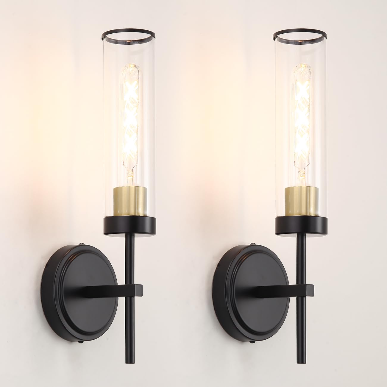 Wall Sconces Set Of Two  Black And Gold Bathroom Sconces Wall Lighting With Clear Glass  Modern Sconces Wall Decor Set Of 2  Farmhouse Wall Mount Lights For Mirror Bedroom Living Room Hallway Kitchen