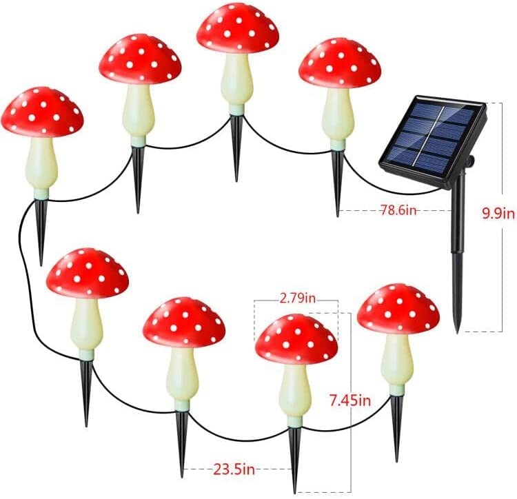Windpnn Solar Mushroom Lamp - 8-Pack, Waterproof, 8 Modes, Red, for Outdoor Garden Decor, Model LH-GT04