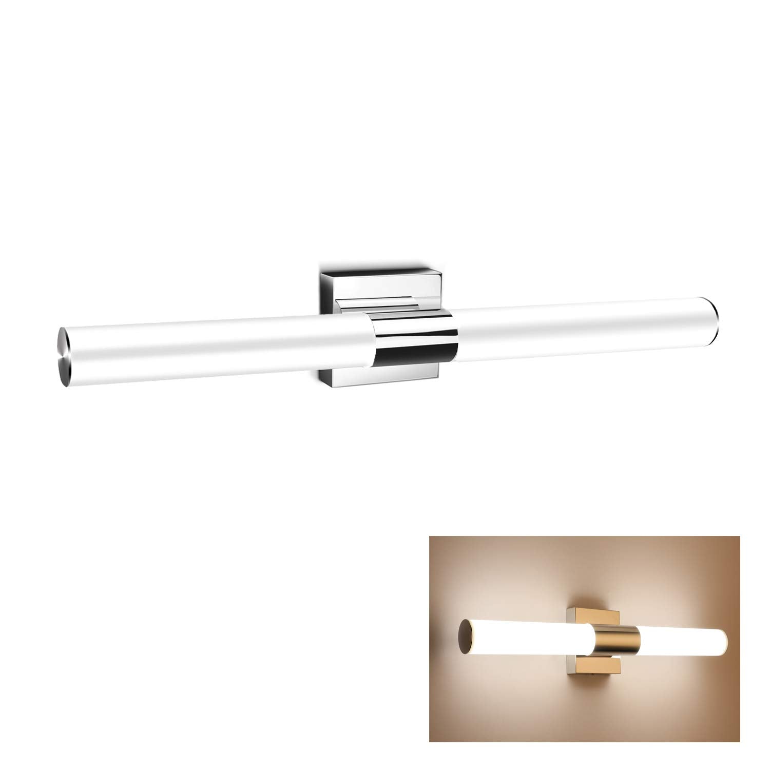 Yhtlaeh 24Inch Led Bathroom Vanity Light Fixtures Polished Chrome Daylight White Light 4500K Modern Bathroom Vanity Mirror Front