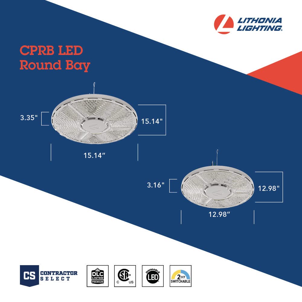 Lithonia Lighting Cprb 18Lm Mvolt 40K 80Cri Dwh Led Round High Bay, Multi-Volt 120-277V, 13-Inch, 18000 Lumens, White