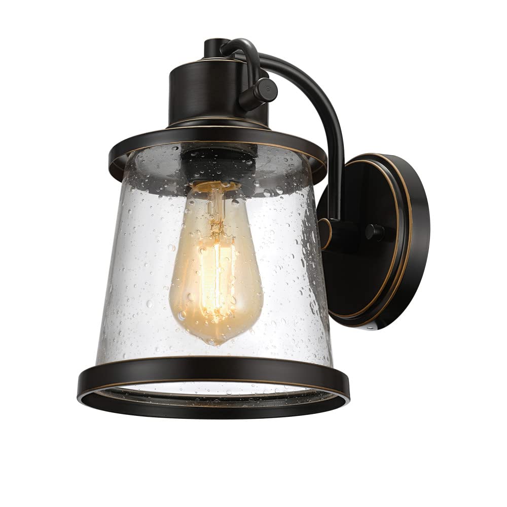 Globe Electric Charlie Wall Sconce, 1-Light, LED Bulb Included, Oil Rubbed Bronze, Clear Seeded Glass Shade, Model 44127