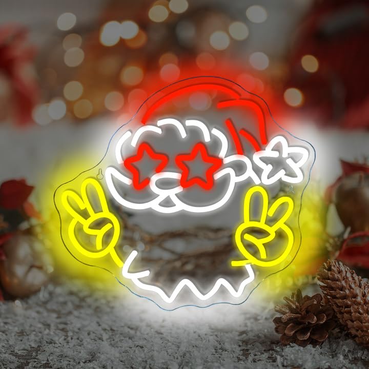 Looklight Christmas Neon Sign Cute Santa Neon Signs For Wall Decor Red Santa Hat Led Lights Powered For Party Shop Store Living Room Bar Man Cave Club Pub Door Bedroom Decoration Christmas Gifts